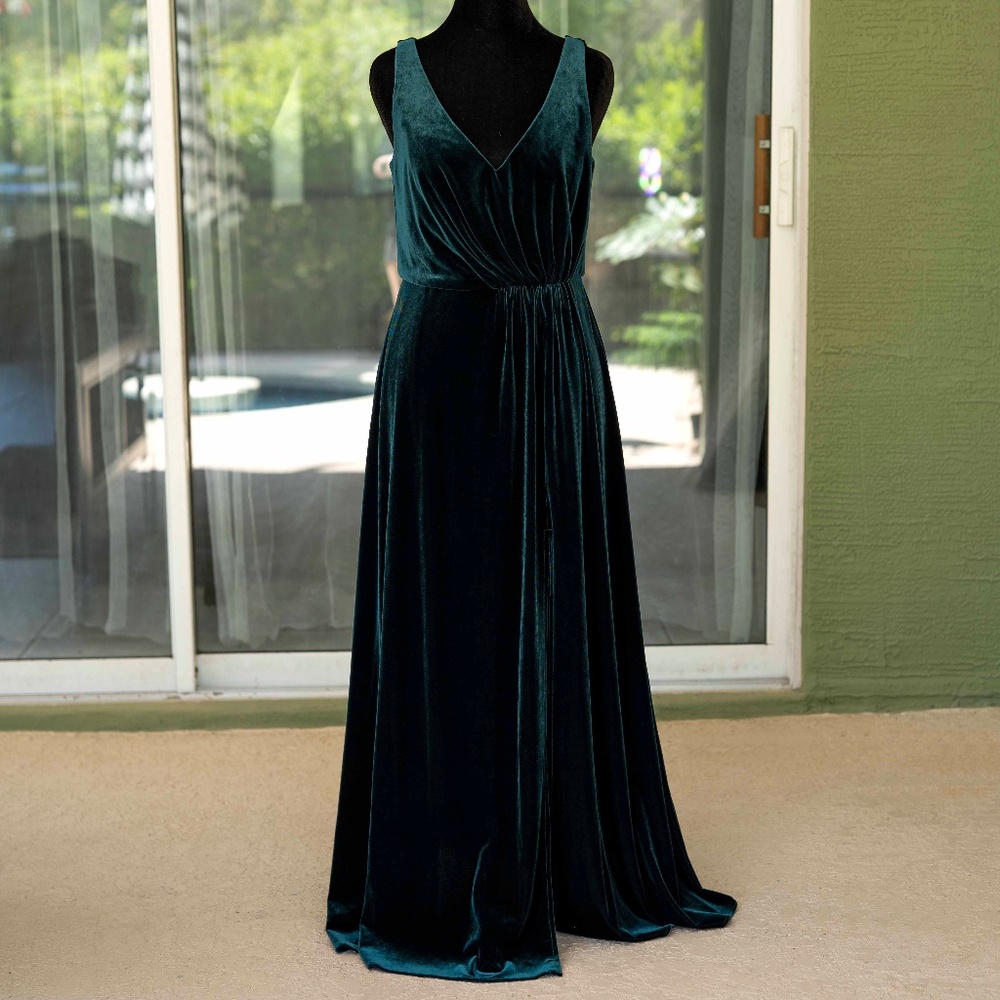 Green Velvet Slit Maxi Dress